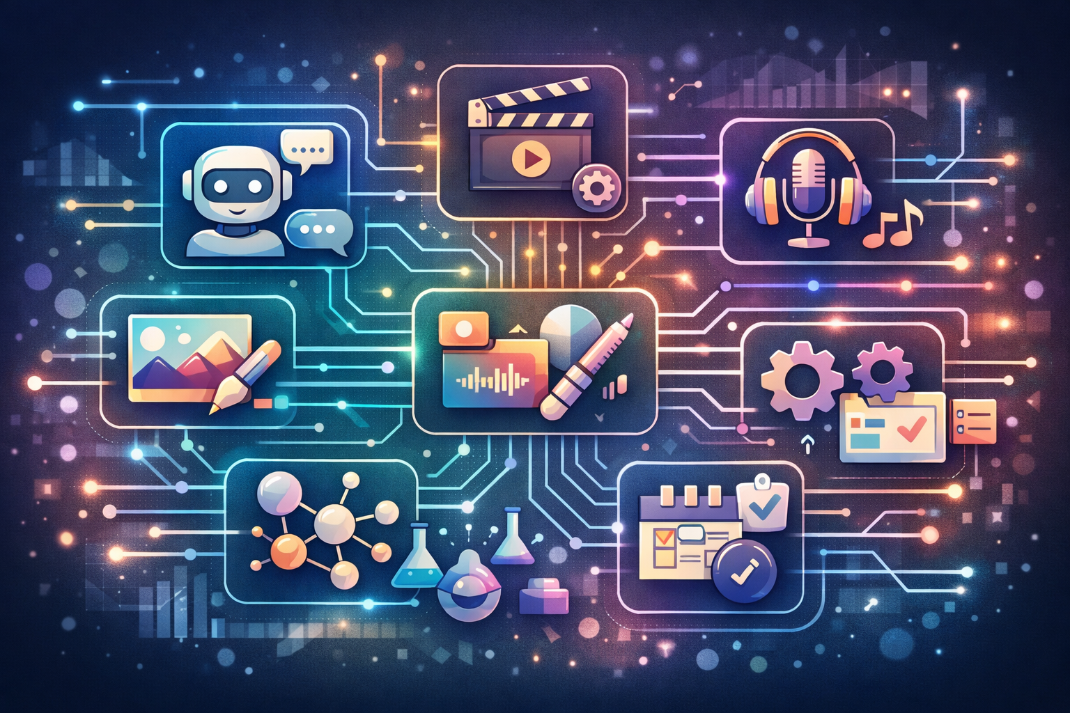 AI tool categories network illustration